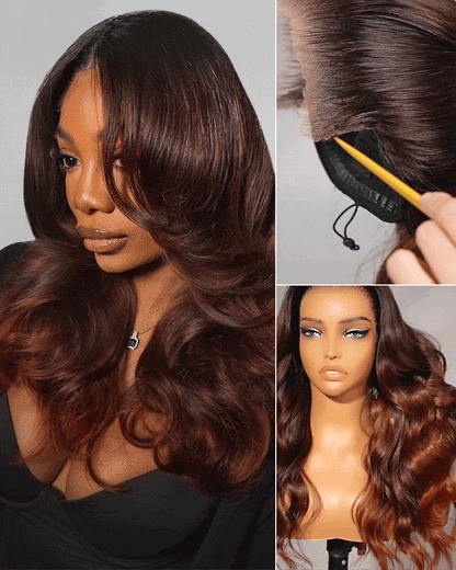 Arabella 13x6 Three-Go™ Dark Auburn Ombre Glueless Wig Loose Body Wave With Drawstring 100% Human Hair Wig