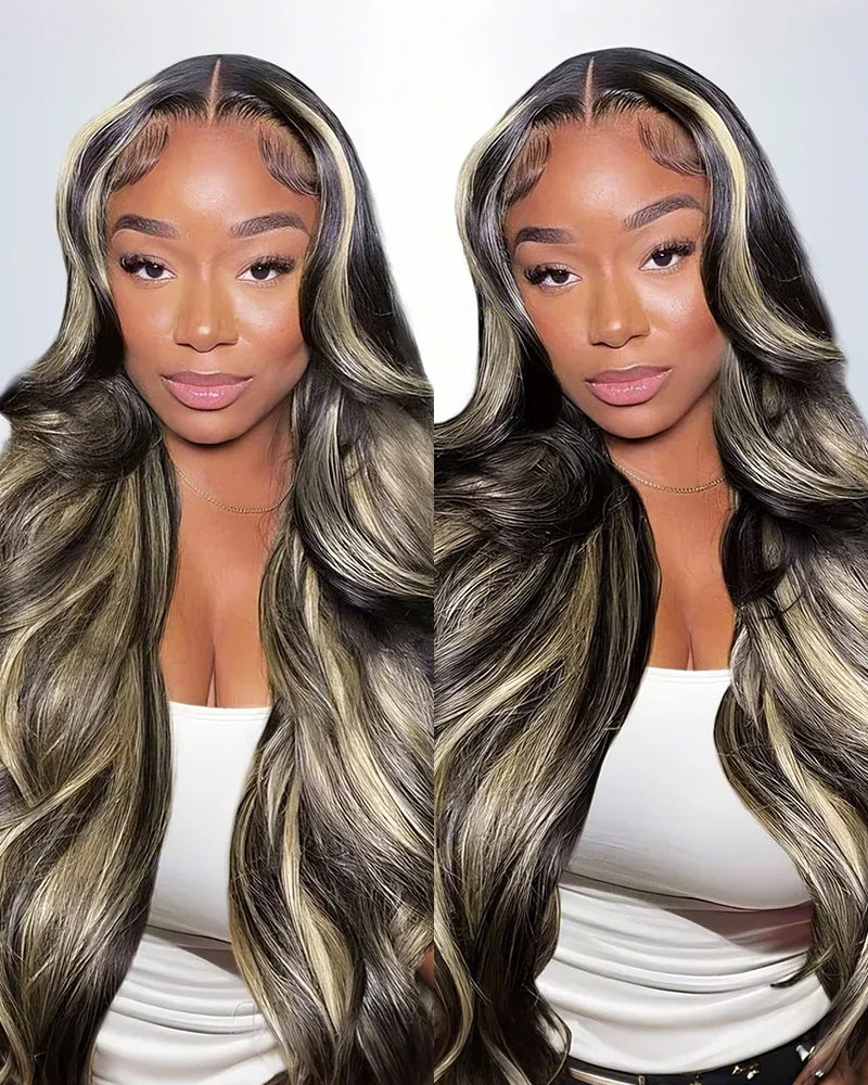 Arabella V-Part Lace Glueless Balayage Highlight Body Wave Wig Invisi Drawstring Clip &amp; Go