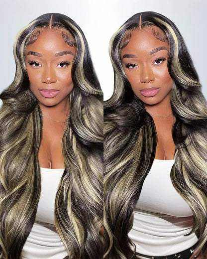 Arabella V-Part Lace Glueless Balayage Highlight Body Wave Wig Invisi Drawstring Clip &amp; Go