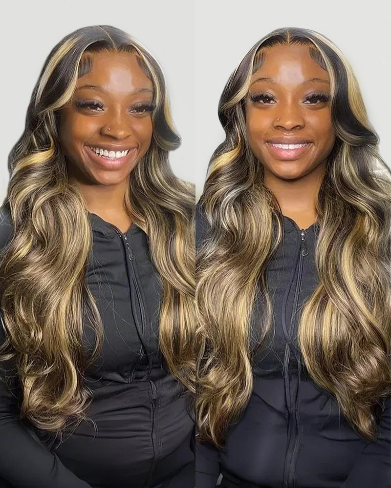 Arabella V-Part Lace Glueless Balayage Highlight Body Wave Wig Invisi Drawstring Clip &amp; Go