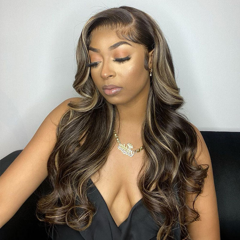 Arabella Balayage Highlights Color Body Wave 6x5 Pre-Cut Lace Front Glueless Human Hair Wig