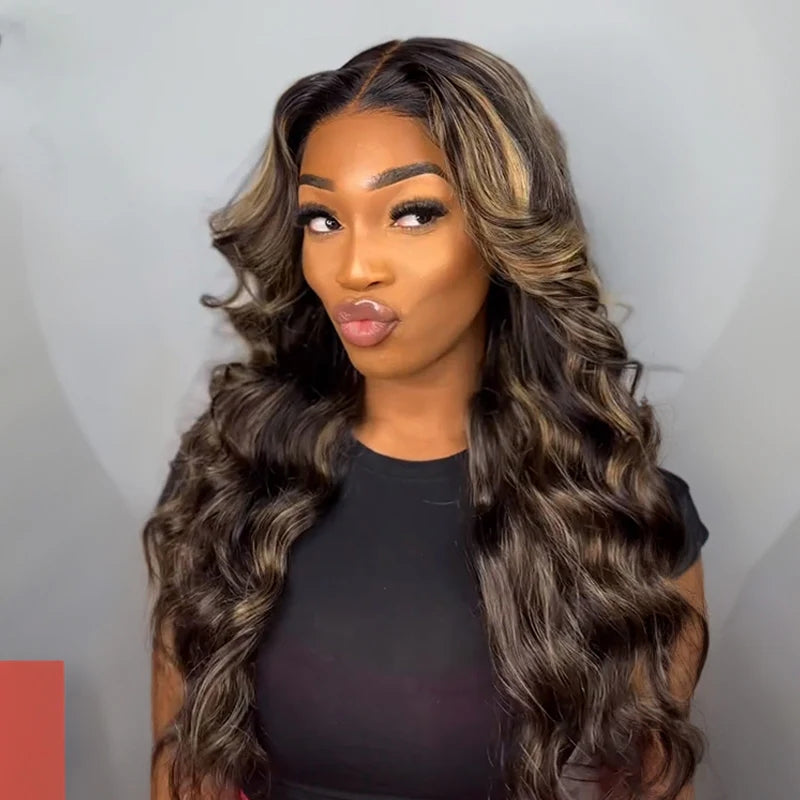 Arabella 【30&quot; Super Sale】 Minimalist Color Series 13x4 Lace Front Pre-Bleached Knots Blonde and Brown Highlight Colored Body Wave/Straight Human Hair Wig