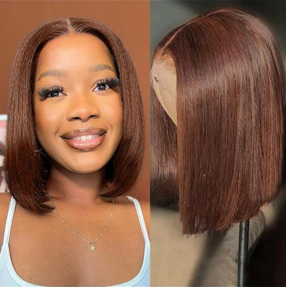 Arabella 13x6 Frontal Lace Chocolate Brown Straight Bob Wig Invisible Knots Realistic Hairline