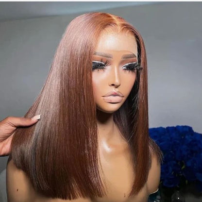 Chestnut Brown Straight Short Bob 13x4 Lace Front Human Hair Wig