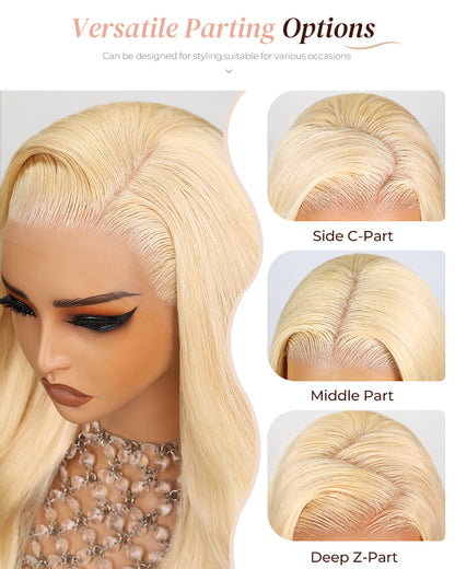 Arabella 6x5 Invisible Knots Glueless &amp; 13x4 Frontal Lace Straight Bob Wig Pre-cut Lace 613 Blonde Beginner Friendly