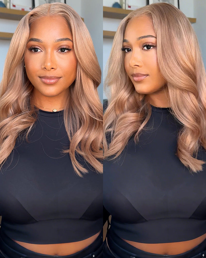 Model Wearing Blonde Body Wave Wig