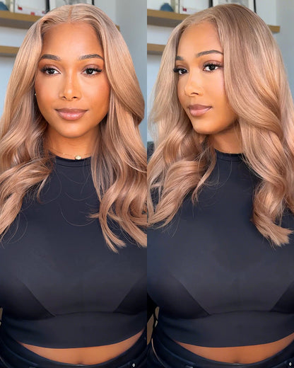 Model Wearing Blonde Body Wave Wig