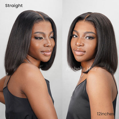 Arabella $59 Final Deal Price 6x6 Lace Glueless Auburn Highlights on Black Hair/Natural Black Straight/Jerry Curly Bob Wig 12" Natural Black Straight