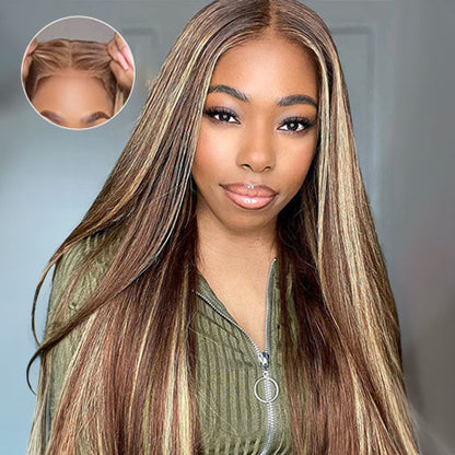 Arabella 【30&quot; Super Sale】 Minimalist Color Series 13x4 Lace Front Pre-Bleached Knots Blonde and Brown Highlight Colored Body Wave/Straight Human Hair Wig