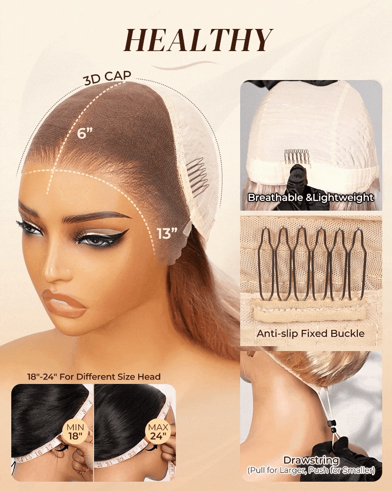 Arabella 13x6 Three-Go™ Blonde Khaki Highlight Glueless Loose Body Wave With Drawstring 100% Human Hair Wig