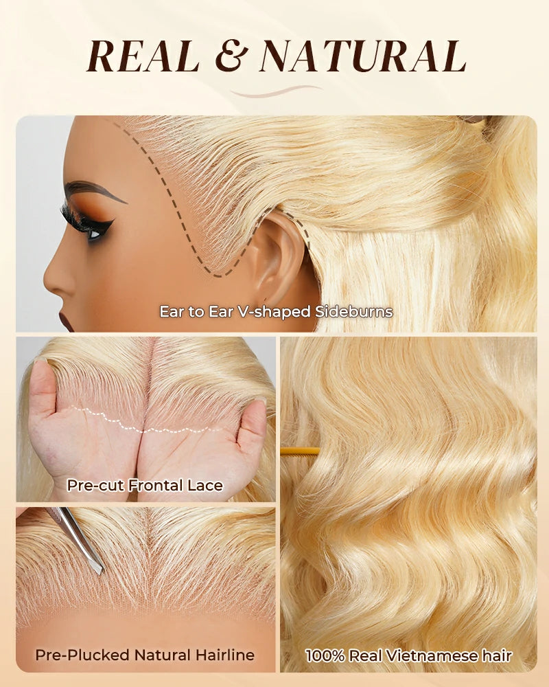 Arabella 13x6 Three-Go™ Blonde Khaki Highlight Glueless Loose Body Wave With Drawstring 100% Human Hair Wig