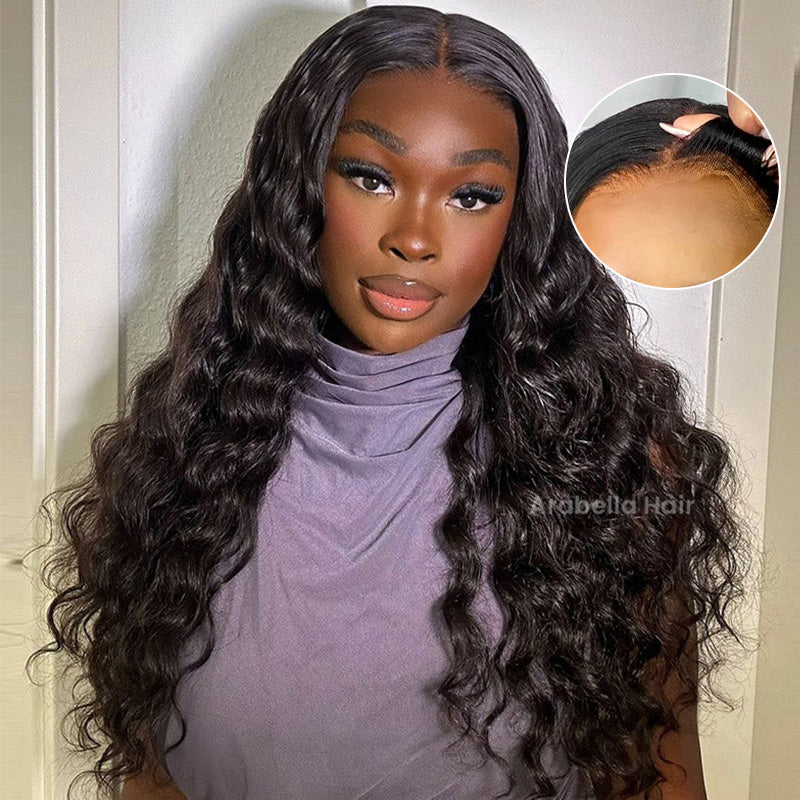Arabella 4x4 Lace Closure Loose Deep Wave Wig Realistic Hairline Natural Black 100% Human Hair Wig