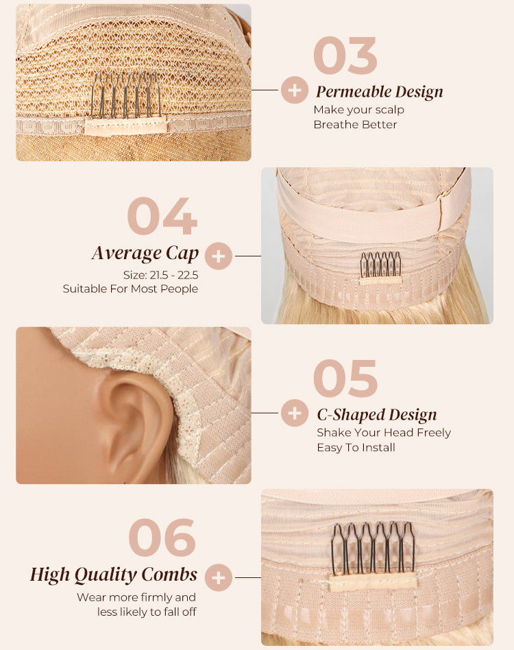 Non-slip Cap Design of Blonde Straight Bob Wig