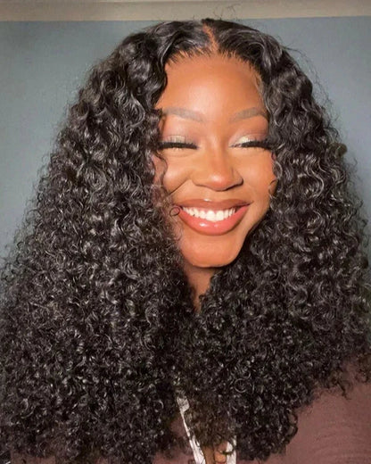 Arabella 13x4 Frontal Lace Jerry Curly Wig Invisible Knots Natural Black Realistic Hairline