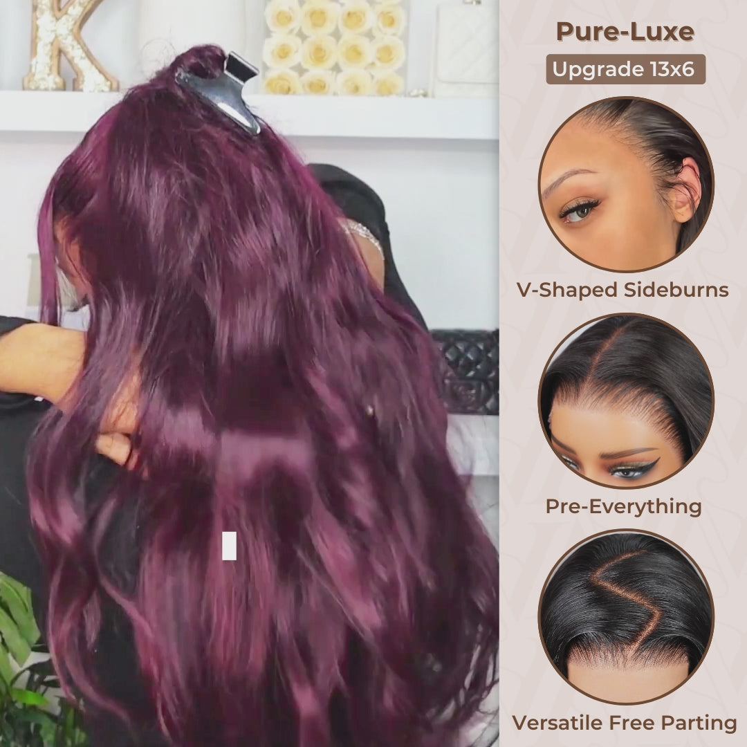 Arabella 13x6 Three-Go™ Dark Plum Glueless Wig Body Wave With Drawstring 100% Human Hair Wig