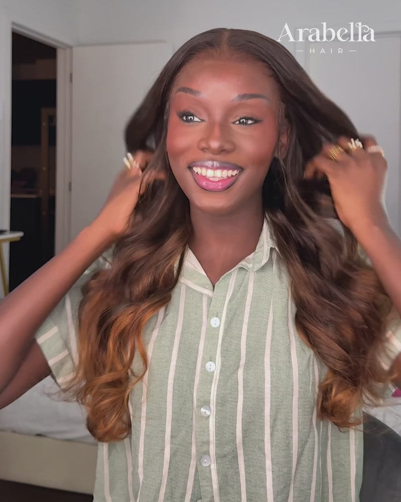 Arabella 13x6 Three-Go™ Dark Auburn Ombre Glueless Wig Loose Body Wave With Drawstring 100% Human Hair Wig