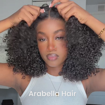 Arabella 13x4 Frontal Lace Jerry Curly Wig Invisible Knots Natural Black Realistic Hairline
