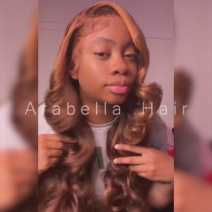 【Subscriber Deal】Dark Brown With Highlight Colored Body Wave 13x4 Lace Front Human Hair Wigs
