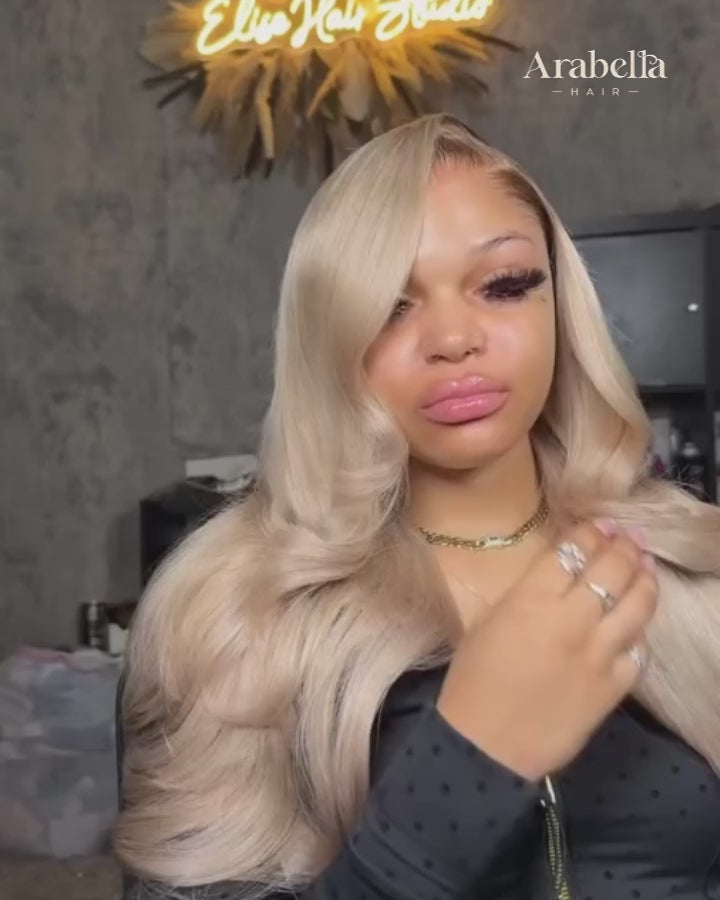 Arabella 13x6 laceThree-Go Ash Blonde Ombre Glueless Wig Silky Straight Human Hair Wig