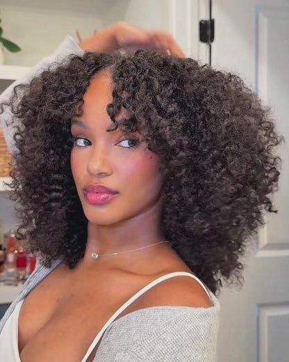Arabella V-Part Natural Black Afro Kinky Curly Wig + Crochet Hair Invisi Drawstring Upgrade Clip