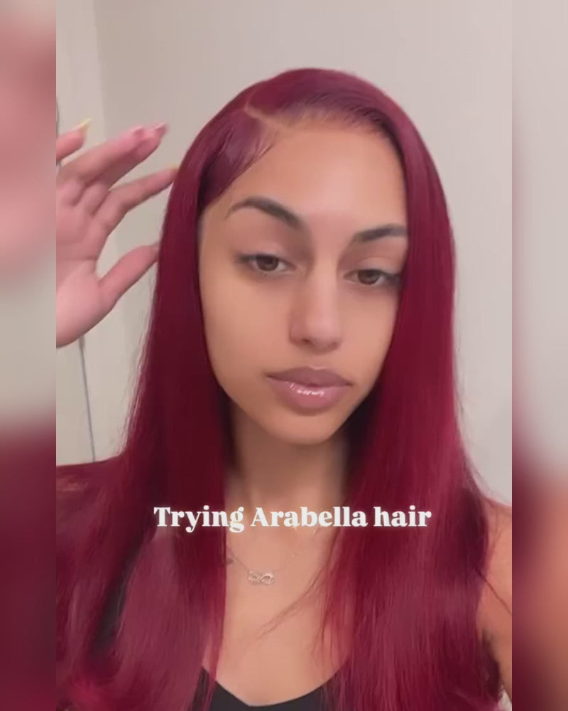 Arabella 6x5 invisible knots Glueless Burgundy Straight Wig Pre-cut Lace Beginner Friendly