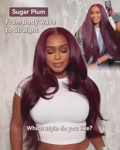 Arabella 13x4 Frontal Lace &amp; 6x5 Invisible Knots Glueless Dark Plum Body Wave Wig Invisible Knots Realistic Hairline