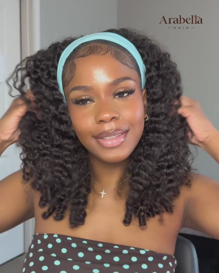 Arabella 3 In 1 Half Wig Jerry Curly with Burmese Curly Wig Invisible Drawstring Natural Black Endless Styles No Glue No Lace Install