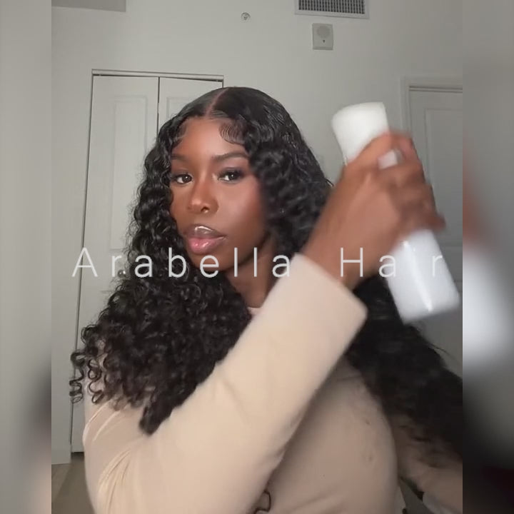 Deep Wave Natural Black Curly Glueless 4x4 Lace Human Hair Wigs