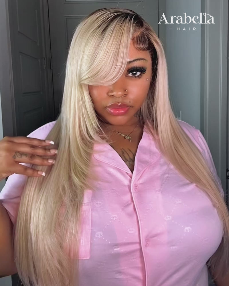 Arabella 13x6 Three-Go™ Ash Blonde Ombre Glueless Wig Silky Straight With Drawstring 100% Human Hair Wig