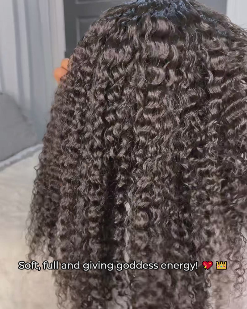 Arabella 13x4 Frontal Lace Jerry Curly Wig Invisible Knots Natural Black Realistic Hairline