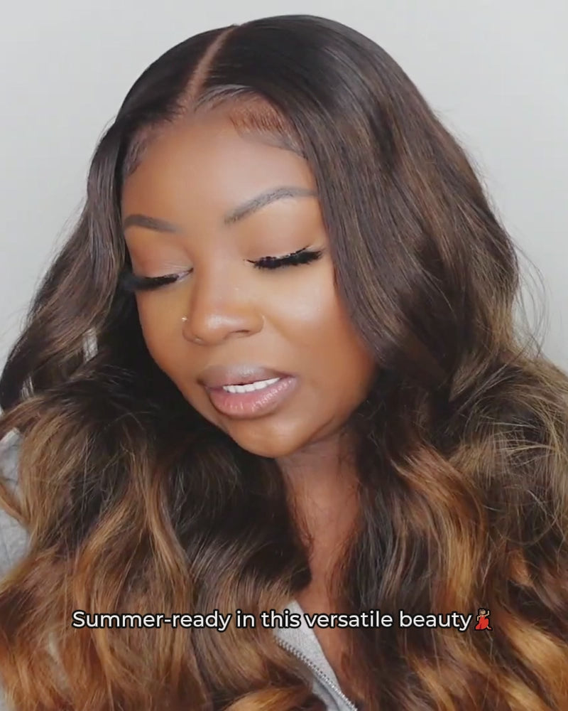 Arabella 13x6 Three-Go™ Dark Auburn Ombre Glueless Wig Loose Body Wave With Drawstring 100% Human Hair Wig