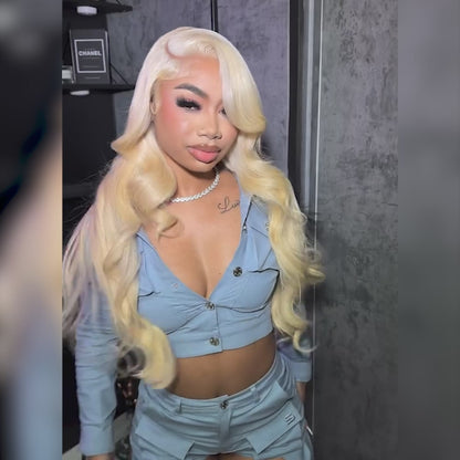 Arabella 13x4 Frontal Lace &amp; 6x5 Invisible Knots Glueless 613 Blonde Body Wave Wig Invisible Knots Realistic Hairline