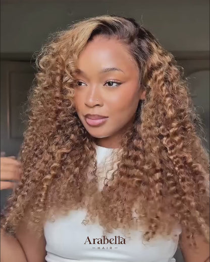 Arabella 13x6 Three-Go™ Ombre Highlight Honey Blonde Glueless Wig Jerry Curly with Burmese Curly With Drawstring 100% Human Hair Wig