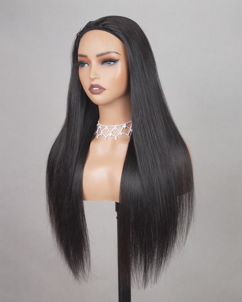 Arabella 3 In 1 Half Wig Glueless Silky Straight Wig Invisi Drawstring Natural Black Endless Protective Styles