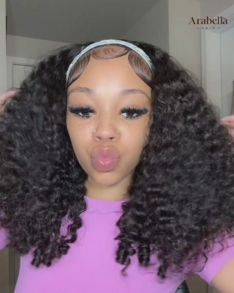 Arabella 3 In 1 Half Wig Jerry Curly with Burmese Curly Wig Invisible Drawstring Natural Black Endless Styles No Glue No Lace Install