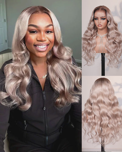 Arabella 13x6 Pre-All Glueless Ash Blonde Ombre Loose Body Wave/Silky Straight Wig Invisible Knots Realistic Hairline