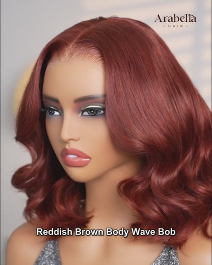 Arabella 13x6 Three-Go™ 280% High Density Body Wave Bob Invisible Knots Reddish Brown Glueless Beginner Friendly
