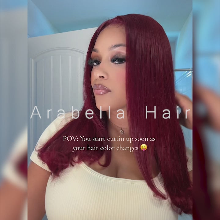 Arabella 6x5 invisible knots Glueless Burgundy Straight Wig Pre-cut Lace Beginner Friendly