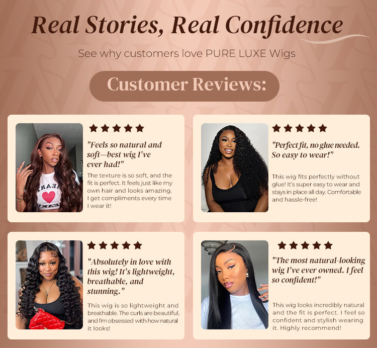 Poster Showing Customer Reviews of Pure Luxe Wig