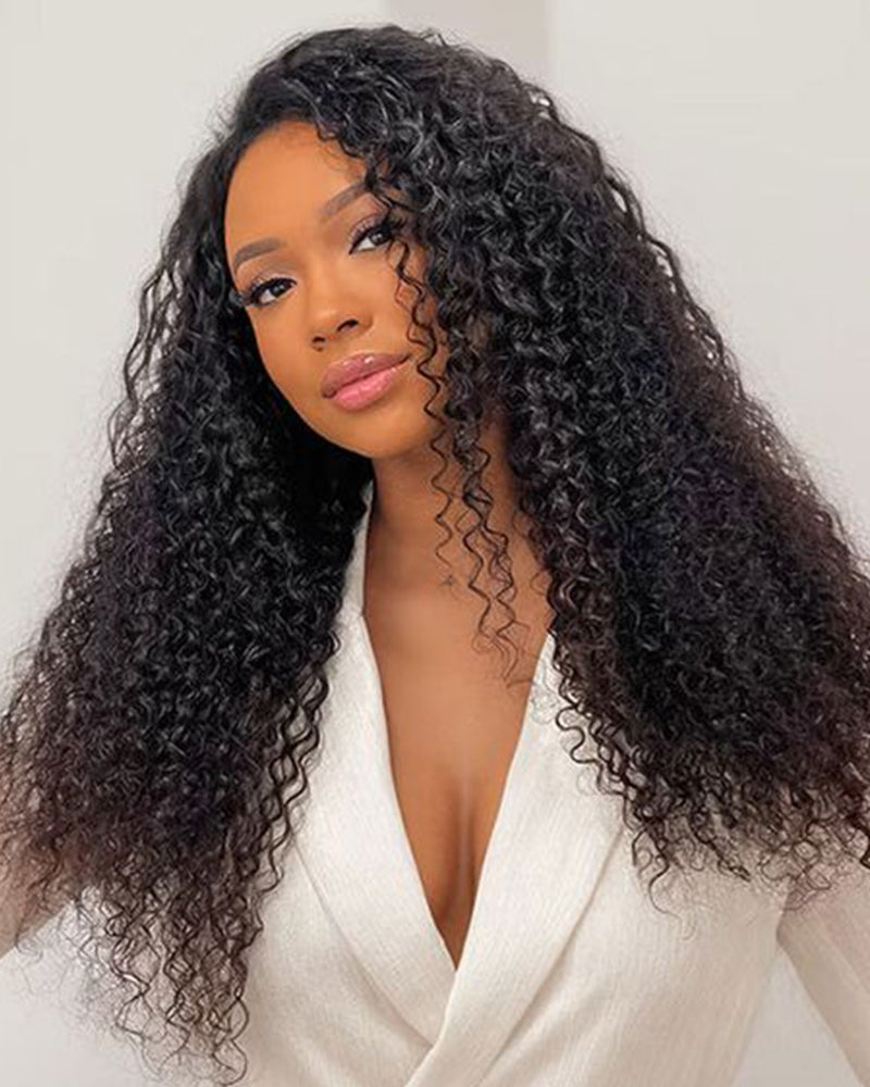 Arabella 3 In 1 Half Wig Glueless Jerry Curly Wig Invisi Drawstring Natural Black Endless Protective Styles
