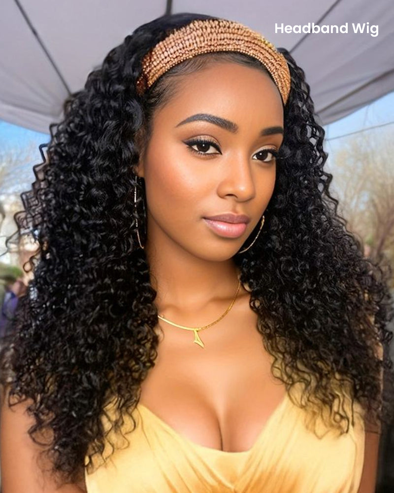 Arabella 3 In 1 Half Wig Glueless Jerry Curly Wig Invisi Drawstring Natural Black Endless Protective Styles