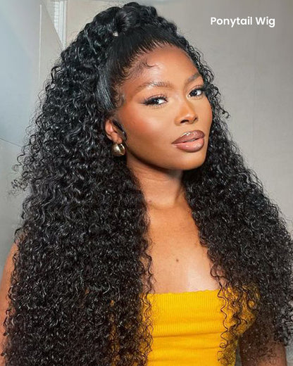 Arabella 3 In 1 Half Wig Glueless Jerry Curly Wig Invisi Drawstring Natural Black Endless Protective Styles