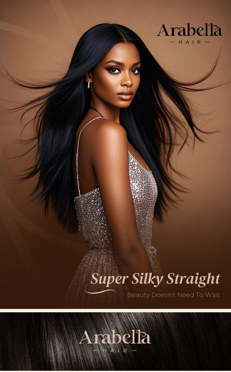 Poster Showing Flowing Straight Wig on Model