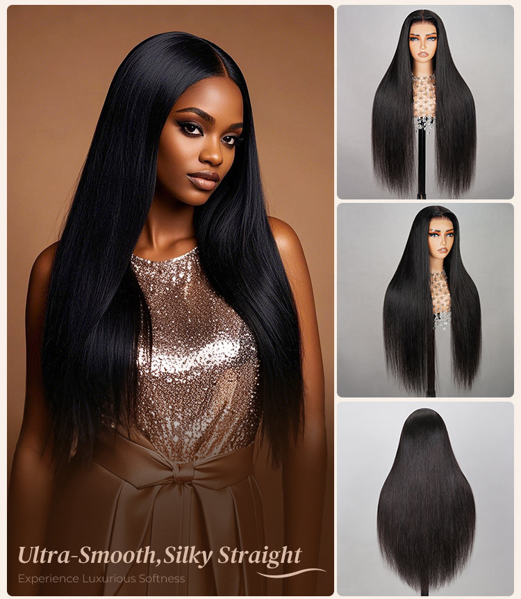 Collage of Straight Wig on Model and Mannequin