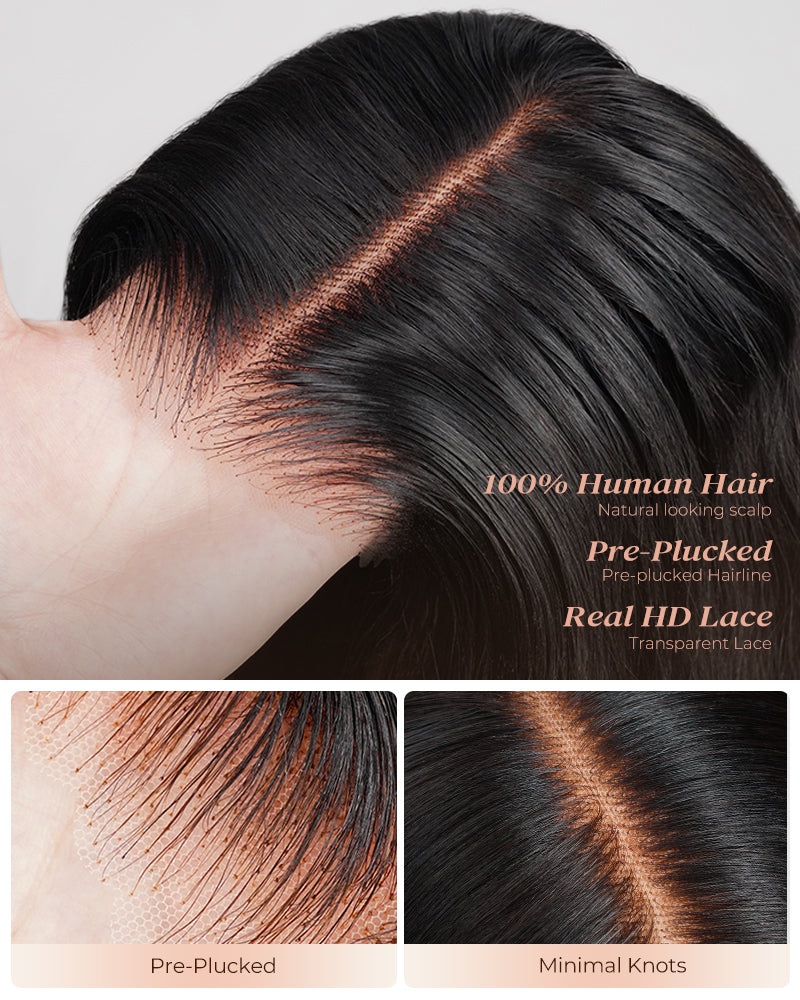 【BOGO】Silky Straight Natural Black 13x4/6x5 Pre-Cut Lace Front Human Hair Wig