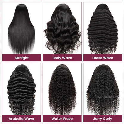 Arabella 【30&quot; Super Sale】 6x5 Invisible Knots Glueless &amp; 13x4 Lace Front Pre-Bleached Knots Natural Black Body Wave/Straight/Curly Human Hair Wig