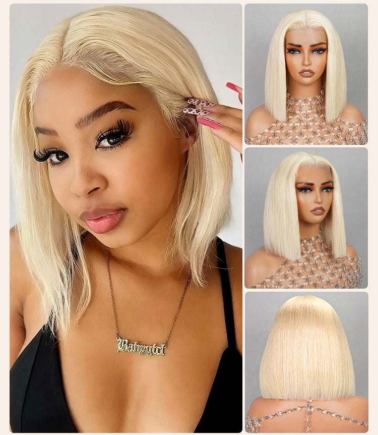 Woman Wearing Blonde Straight Bob Wig_2