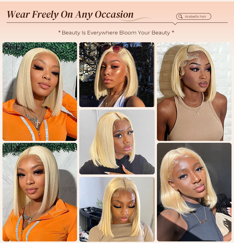 Woman Wearing Blonde Straight Bob Wig_3