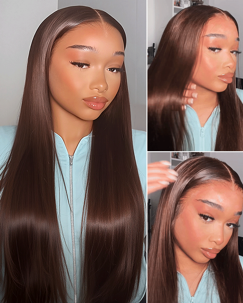 Arabella 13x6 Three-Go™ Chocolate Brown Glueless Wig Silky Straight With Drawstring 100% Human Hair Wig