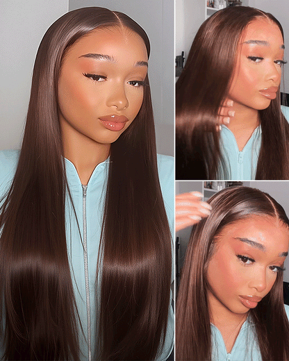 Arabella 13x6 Three-Go™ Chocolate Brown Glueless Wig Silky Straight With Drawstring 100% Human Hair Wig